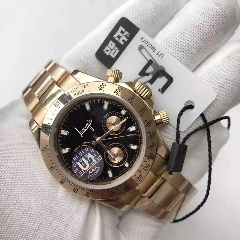 

Fashion Rose gold Luxury watch men automatic U1 factory sapphire glass sweeping daytona watches all small dials works AAA+ 001