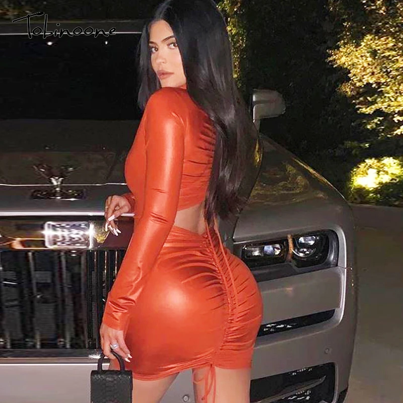 Женское мини-платье с открытой спиной длинным рукавом и вырезами | Женская одежда