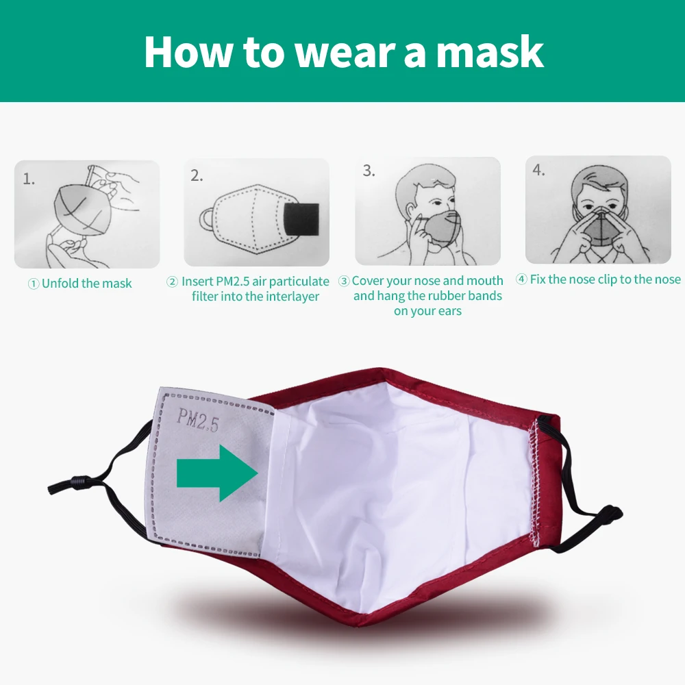 

Cotton Black Mask Mouth Face Mask Anti PM2.5 Dust Mask with 2pcs Activated Carbon Filter korean Style Mask Fabric Face Mask