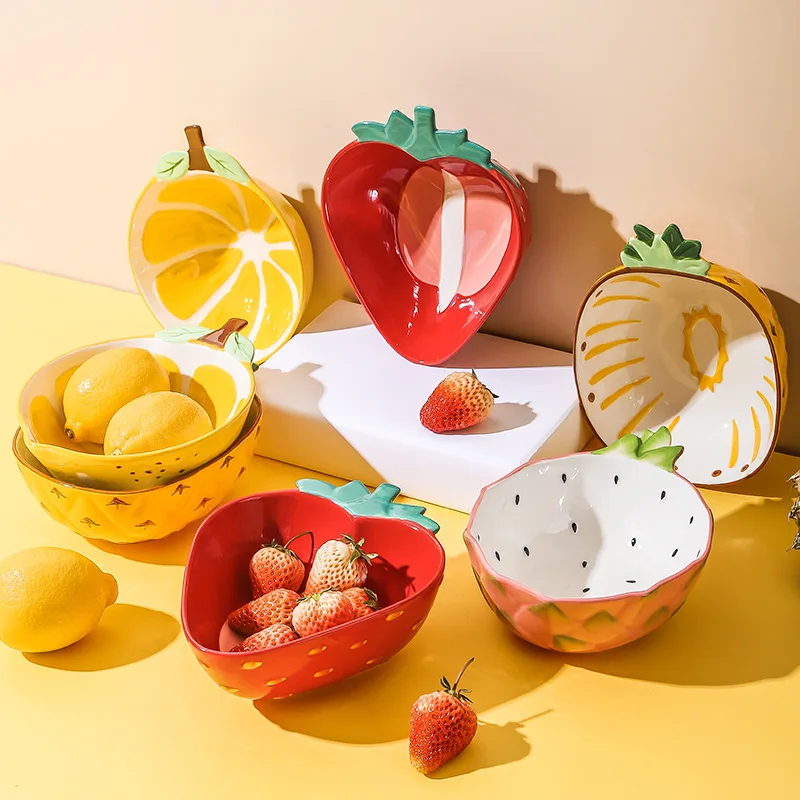 

Fruit Bowl Creative Children's Bowl Japanese Cute Cartoon Bowl Ceramic Tableware Plate Set Rice Bowl Ramen Bowl Breakfast Bowl