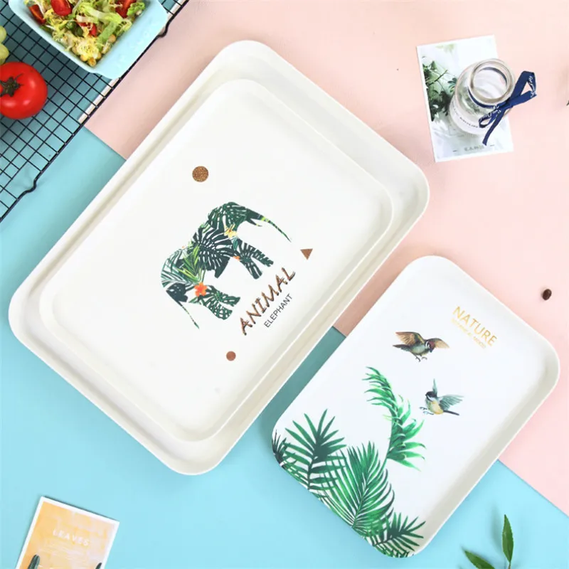 1 pcs Rectangle Fruit Bamboo Fiber Plates Storage Tray Family Dessert Dish Snack Dish Party Home Maintenance Tray Plate petisco
