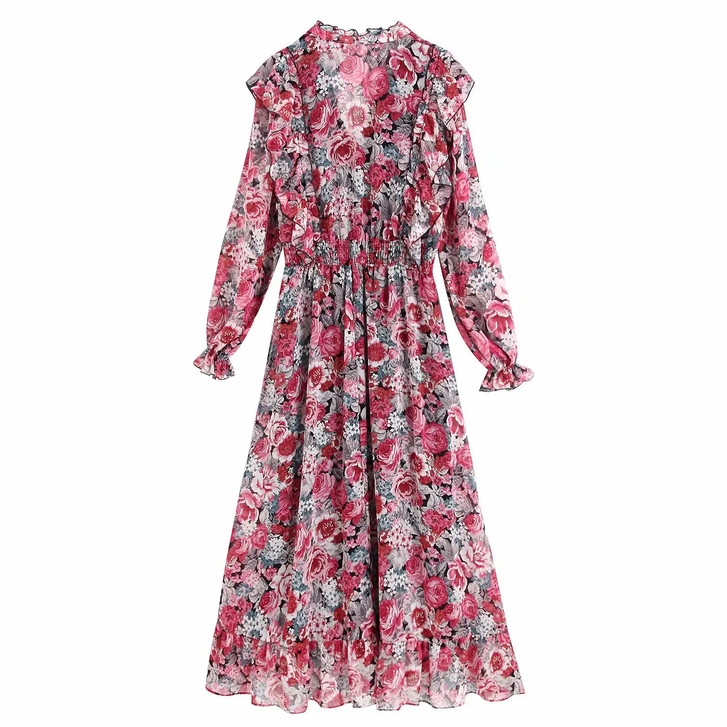 2019 зимнее Новое Каскадное Элегантное Длинное платье с цветочным принтом женское