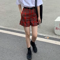 new women summer red plaid shorts sexy high waist overalls female casual fashion all match shorts gothic girls 2021 streetwear
