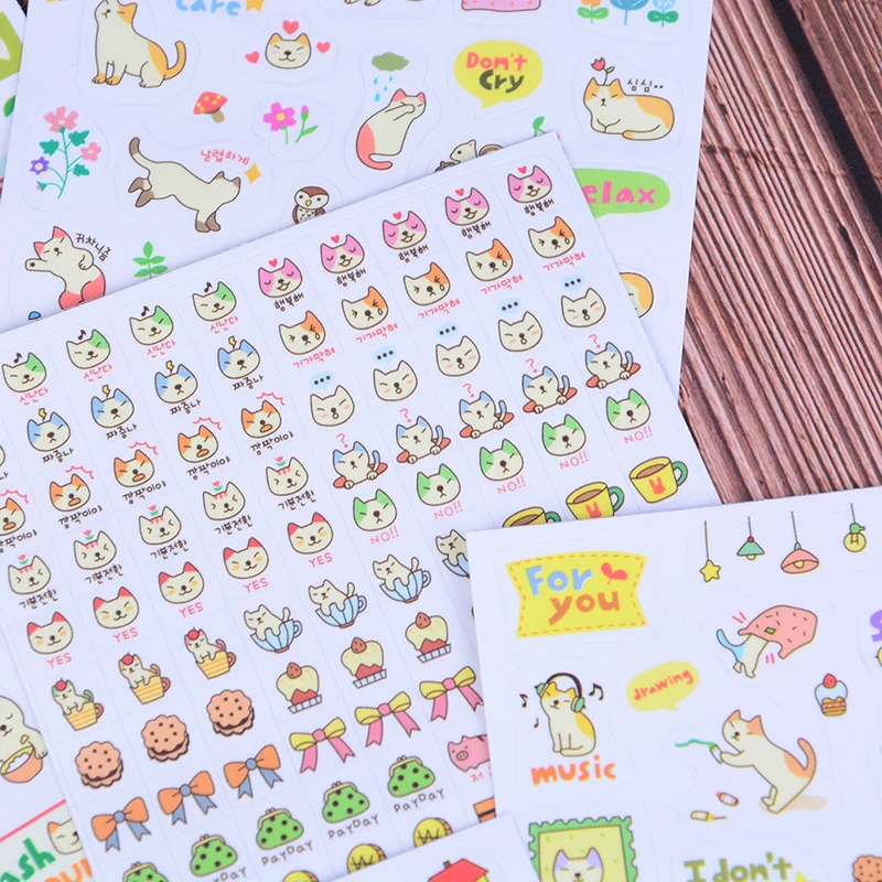 6 шт./компл. кавай бумажные наклейки с мультяшным котом липкая бумага для детей