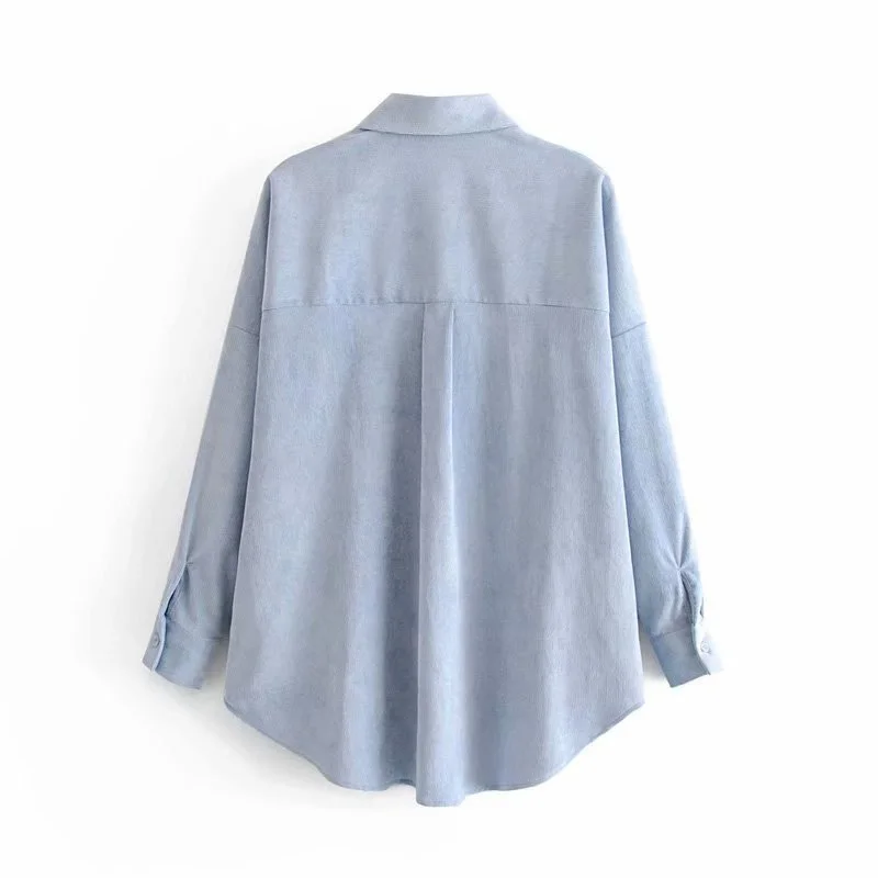 

Za Womens Pockets Shirts Oversized Corduroy Vintage Long Sleeves Armygreen Loose Female Blouses Purple Mujer Blusas 2021 Fashion
