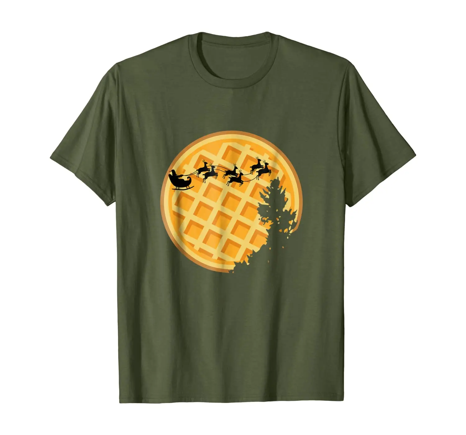 

Santa Moon Waffle Flying Reindeer Toys Delivery T-Shirt