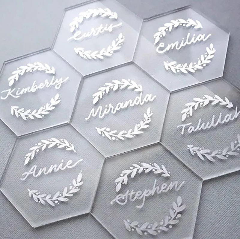 

Clear Acrylic Place Cards for Wedding Blank Hexagon Table Seating Cards Acrylic Escort Plates Name Card Parties Guest Name tag