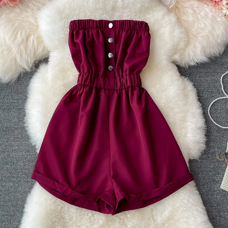 Комбинезон женский летний без рукавов с открытыми плечами широкими штанинами в