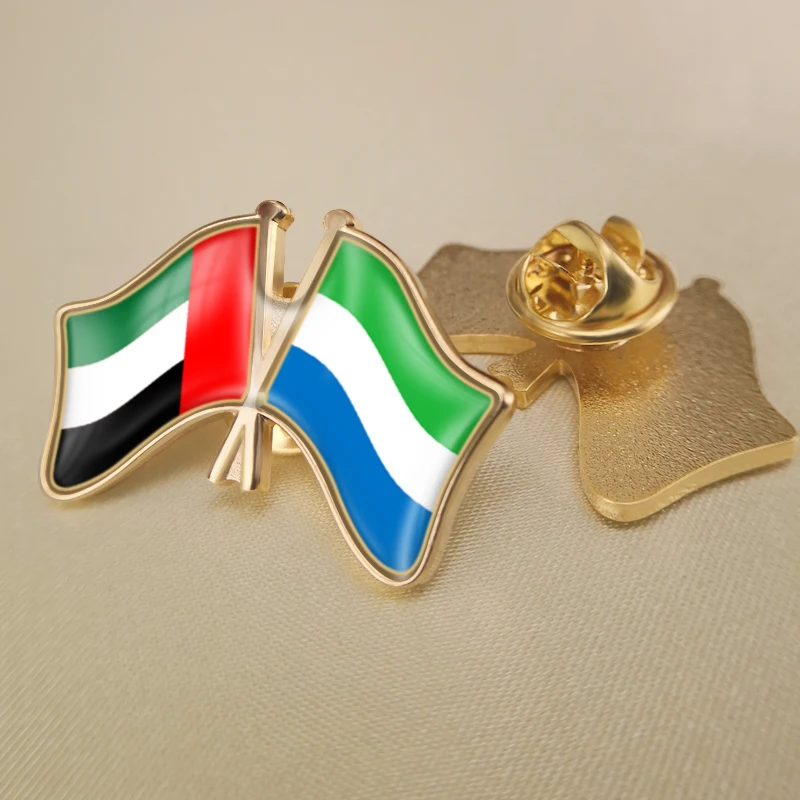 

United Arab Emirates and Sierra Leone Crossed Double Friendship Flags Lapel Pins Brooch Badges