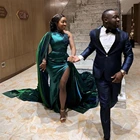 Вечернее платье-русалка в африканском стиле, с высоким разрезом, на одно плечо, накидка, кружевное с аппликацией из бусин