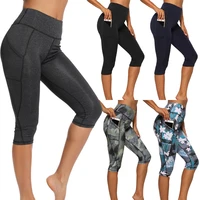 new casual womens 34 yoga pants gym fitness sports cropped leggings pocket slim pants female solid color casual yoga pants