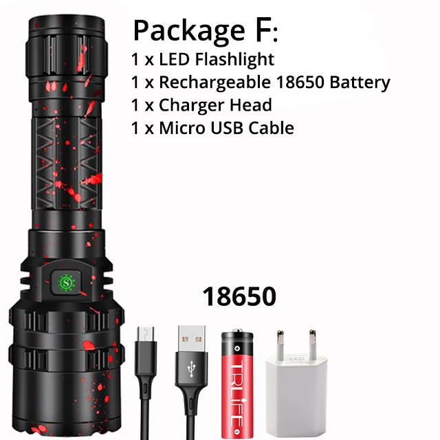 Package F 2000LM Ультра мощный XHP50.2 светодиодный светильник-вспышка Xlamp алюминиевый охотничий фонарь светильник с 18650 26650 батареей Прямая поставка - Испускаемый цвет: Package F