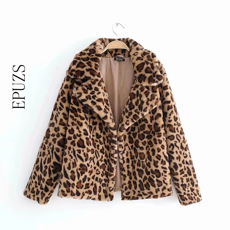 Женская зимняя меховая леопардовая куртка теплое пальто из искусственного меха