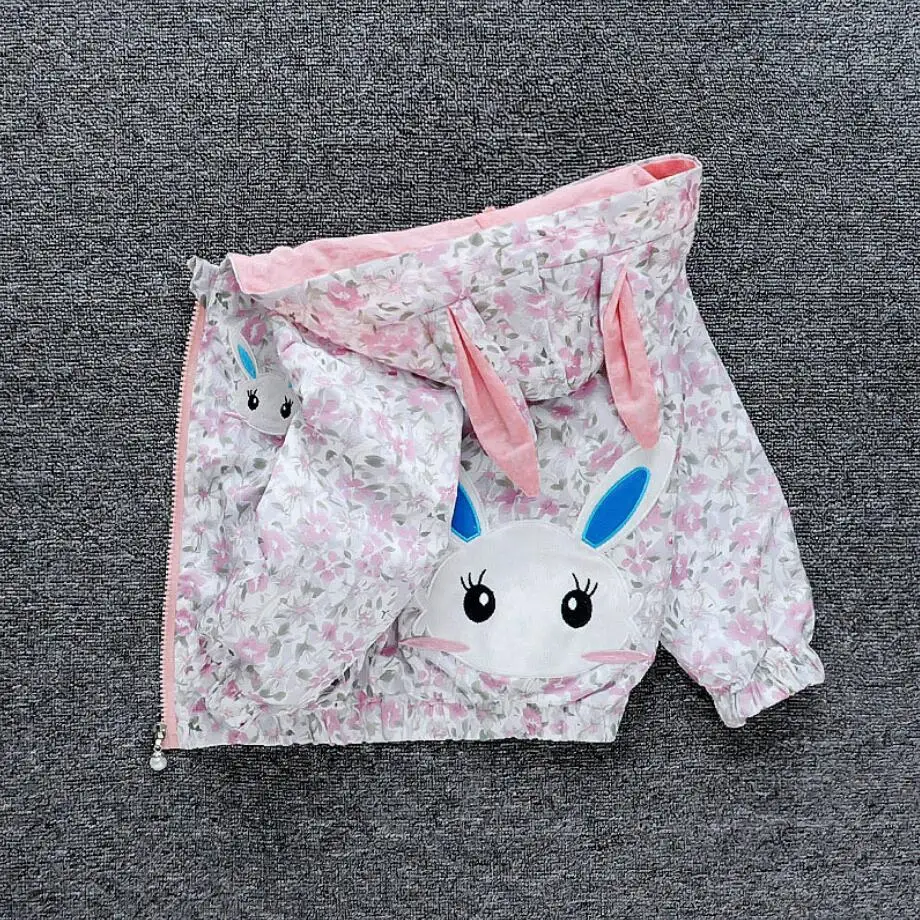 

Children Hooded Coat Fashion Girls Cute Cartoon Rabbit Thin Shinning Jacket Spring Autumn Baby Kids Dust Coat For 1-6 Years