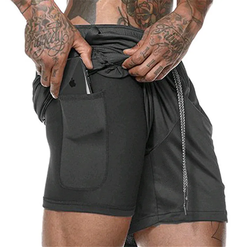 

Men 2 in 1 Running Shorts Jogging Gym Fitness Training Quick Dry Beach Short Pants Male Summer Sports Workout Bottoms Clothing