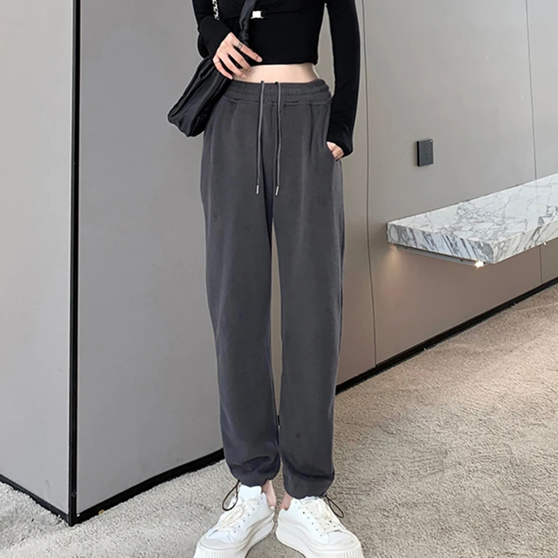 Зимние женские штаны спортивные для бега мешковатые с высокой талией