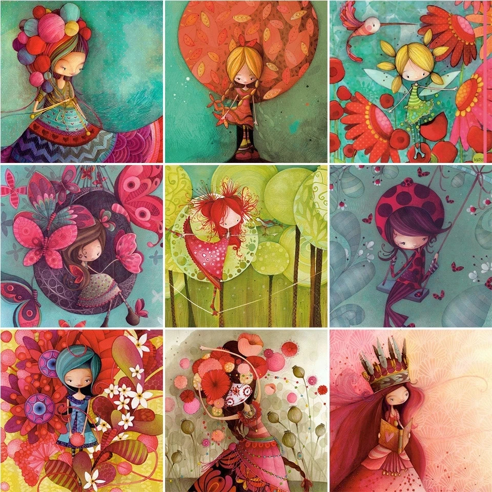

5D DIY Diamond Painting Cute Flower Cartoon Series Square/Round Inlaid Rhinestone Mosaic Cross Stitch Home Decoration Painting