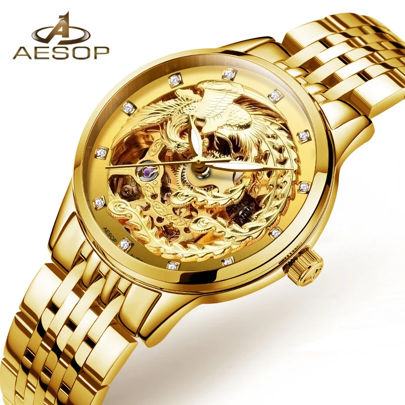 

Часы-скелетоны с турбийоном женские, автоматические механические наручные часы с сапфировым стеклом, золотистые