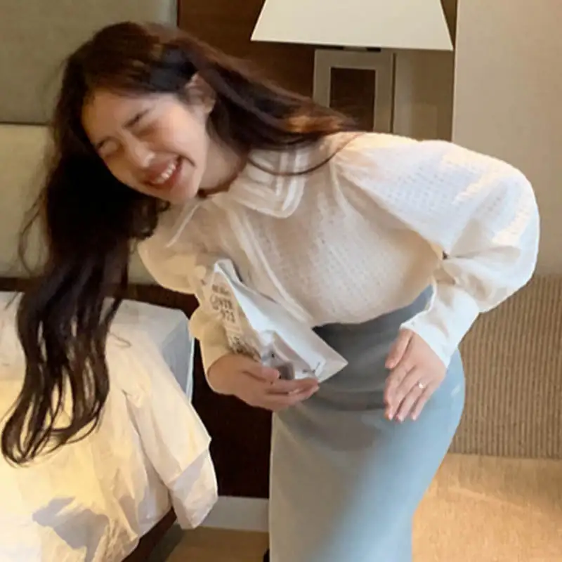 

Doll Collar Long Sleeve Single Breast Blouse Women Work Style Ol Solid Blusas Spring 2021 New Shirt Feminino All Match