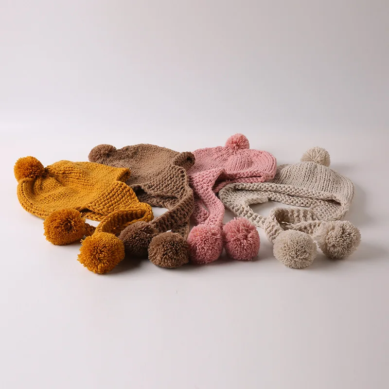 New Winter Baby Hat Pompom Cotton Knitted Cap for Girls Boys Infant Bonnet Kids Accessories 6 Colors | Детская одежда и обувь