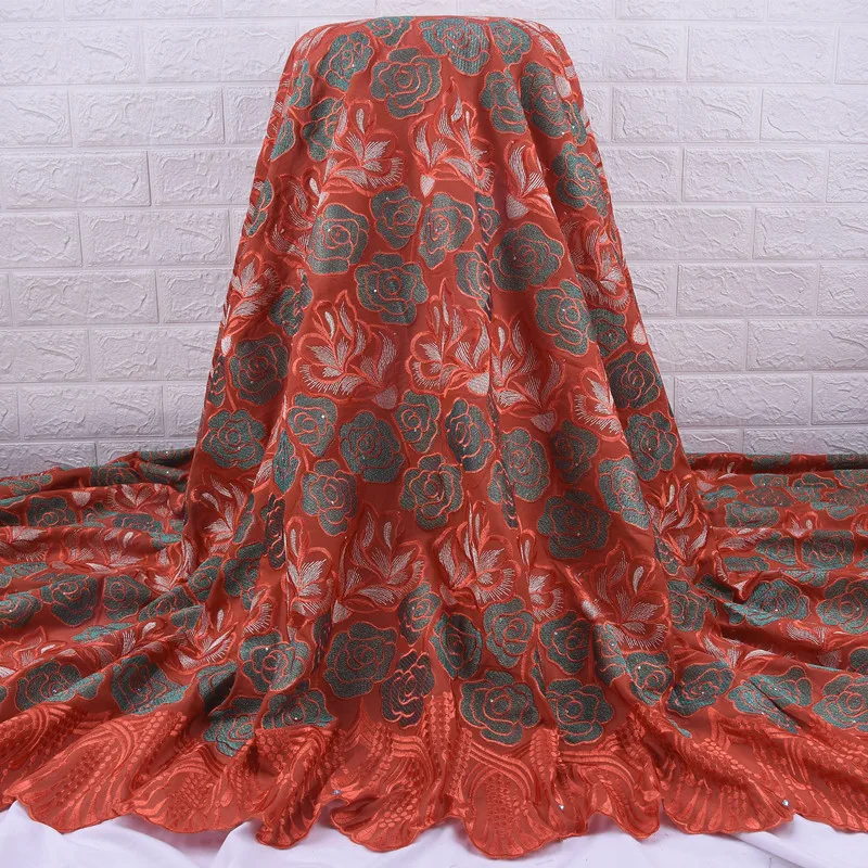 

Zhenguiru Bright Diamond Gold African Fabric Embroidery Swiss Voile Fabric Beautiful Flower Nigeria Fabric For Women Party A1973