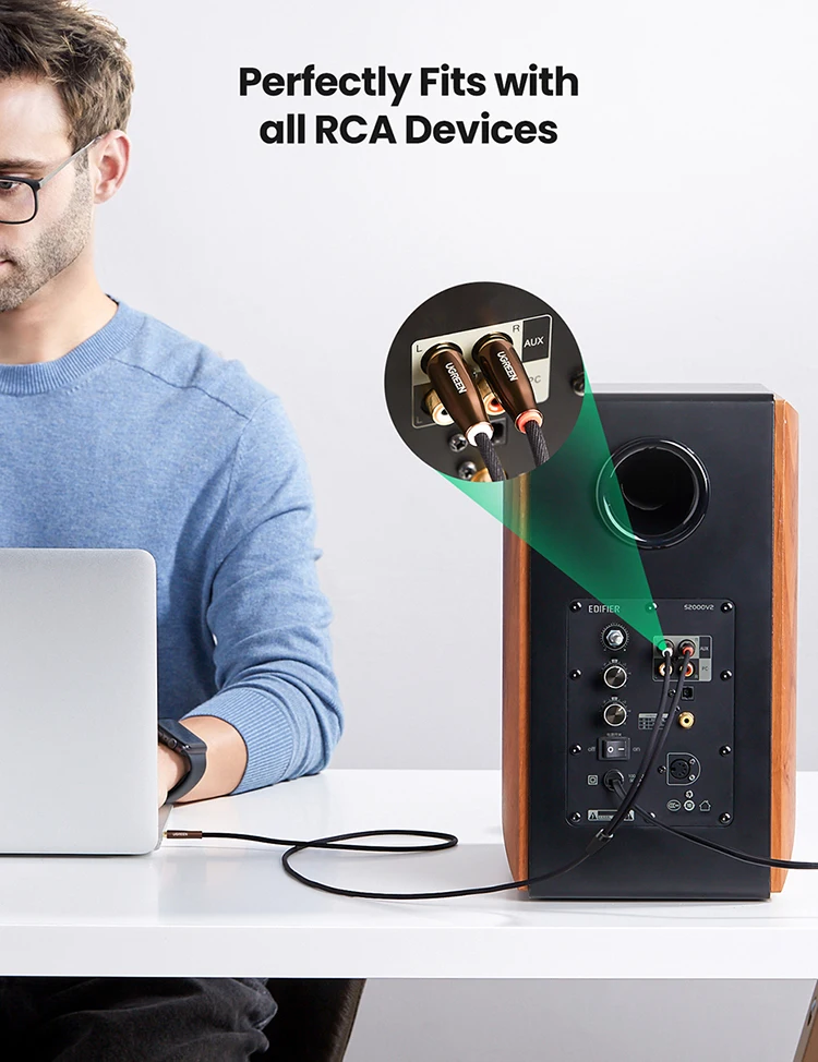 Кабель UGREEN RCA 2RCA к 3 5 мм Hi-Fi нейлоновый Плетеный аудиокабель AUX для ди-Джея