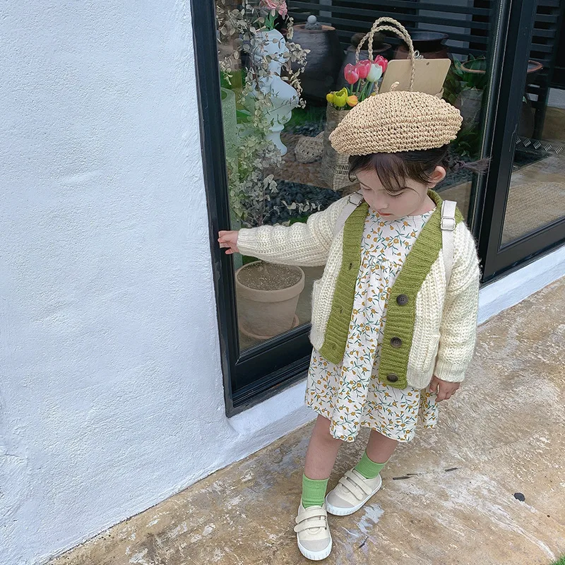 Весенне-осеннее милое Хлопковое платье с цветочным принтом и оборками для