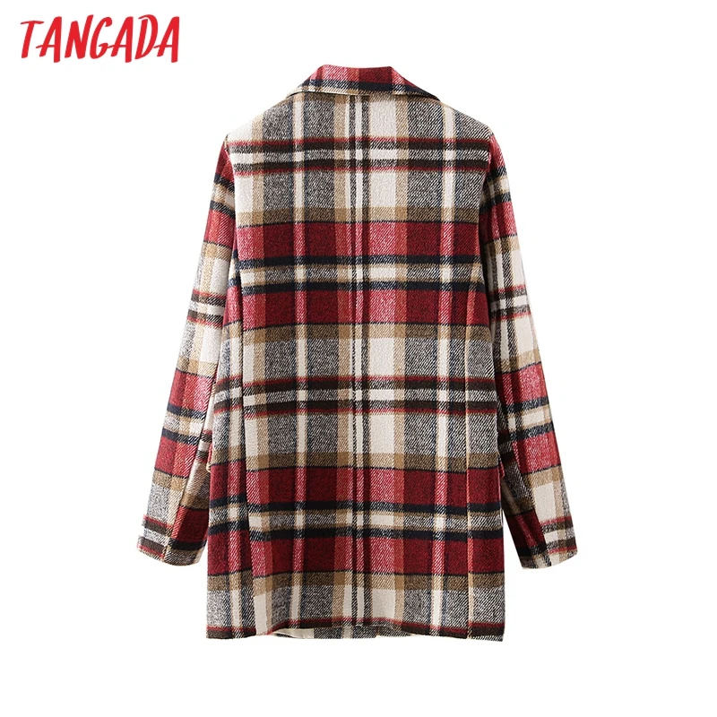 

Tangada Women Red Plaid Thick Coats Jacket Long Sleeves Pocket 2021 Ladies Elegant Coat DA108