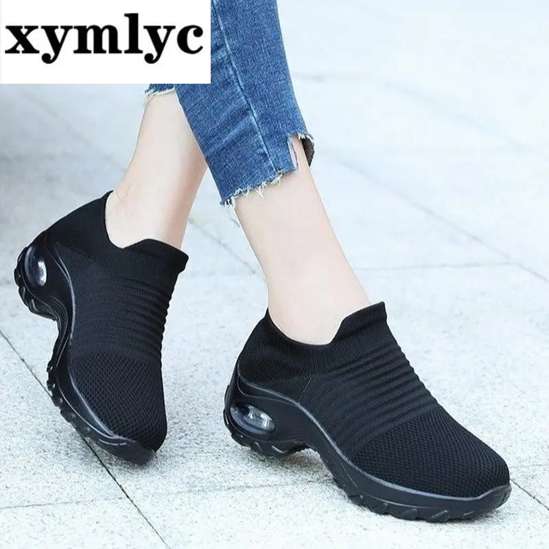 

xymlyc 2020 Fashion Women Platform Shoes Summer Breathable Mesh Casual Shoes Woman Slip-on Comfortable Air Cushion Ladies Shoes