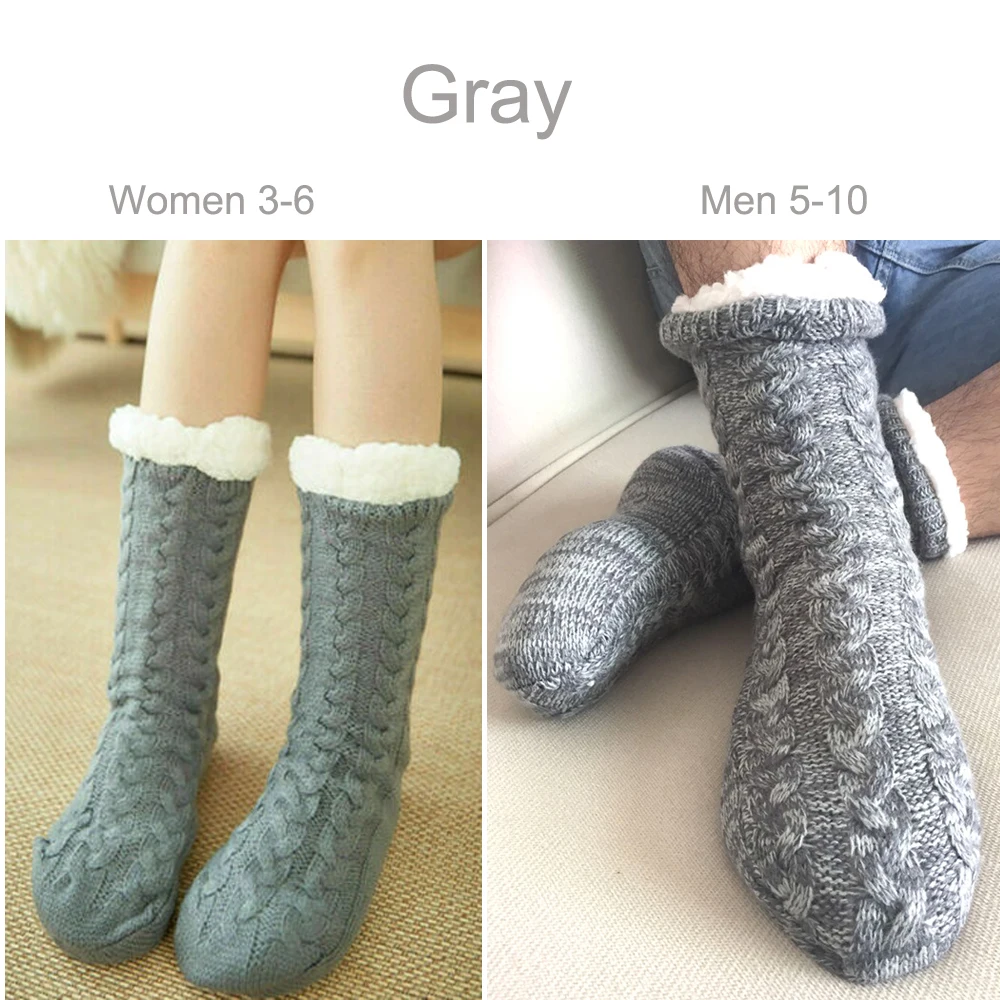 

✅Men/Women Winter 1 Pair Long Thicken Warm Fuzzy Slipper Sock Thicken Knit Fleece Lined Indoor Socks