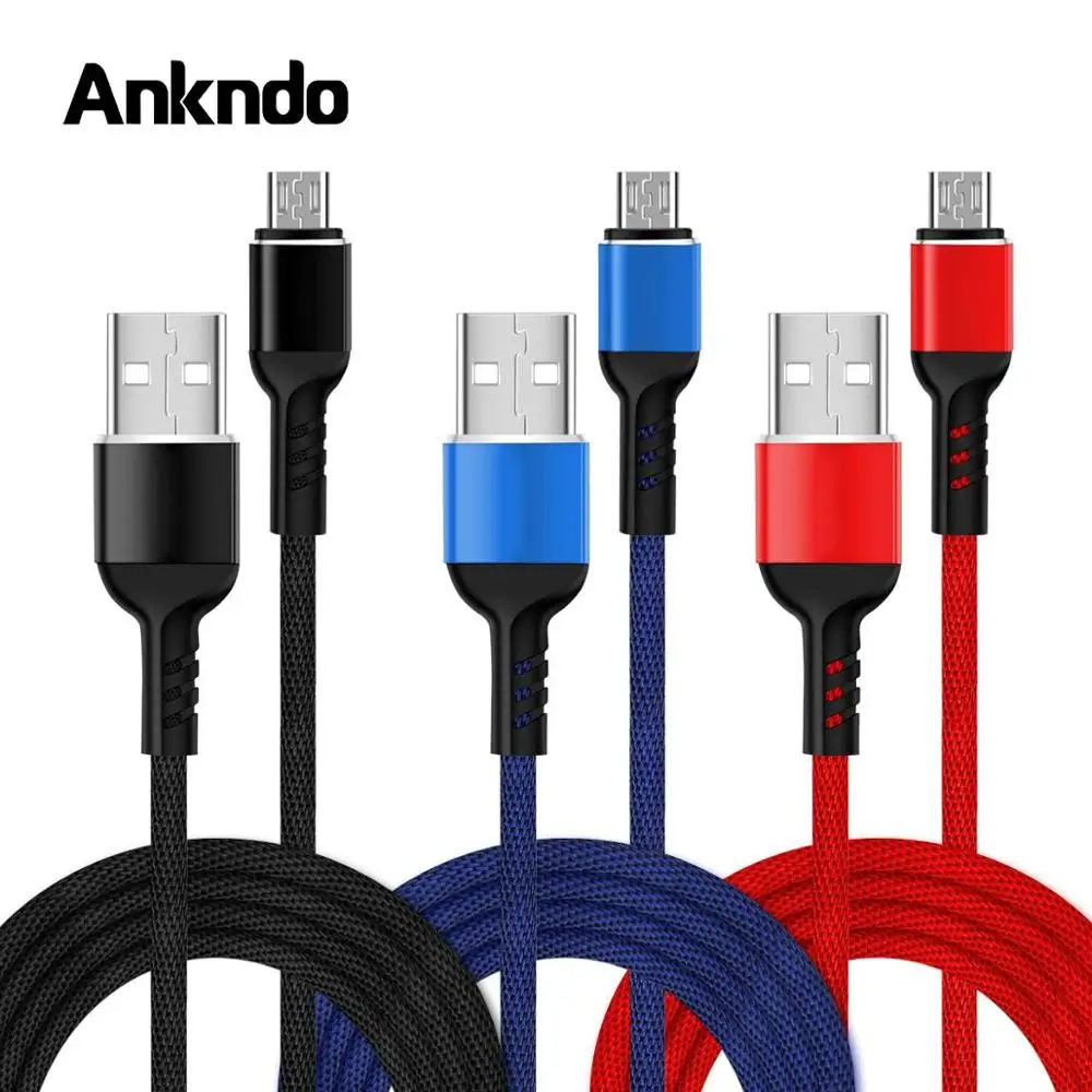 Ankndo Micro USB кабель для быстрой зарядки 3A Android мобильный телефон шнур 1 м 2 м Microusb зарядный кабель прочный тканевый плетеный провод