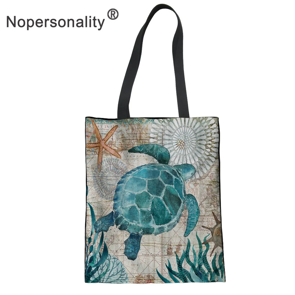 

Nopersonality Octopus Sea Print Turtle Women Canvas Handbag Large Capacity Daily Girls Shoulder Bag Female Casual Beach Tote Bag