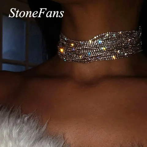 Женский многослойный чокер Stonefans, ожерелье-стразы высокого качества с кристаллами, сверкающее ожерелье, ювелирные аксессуары, подарок