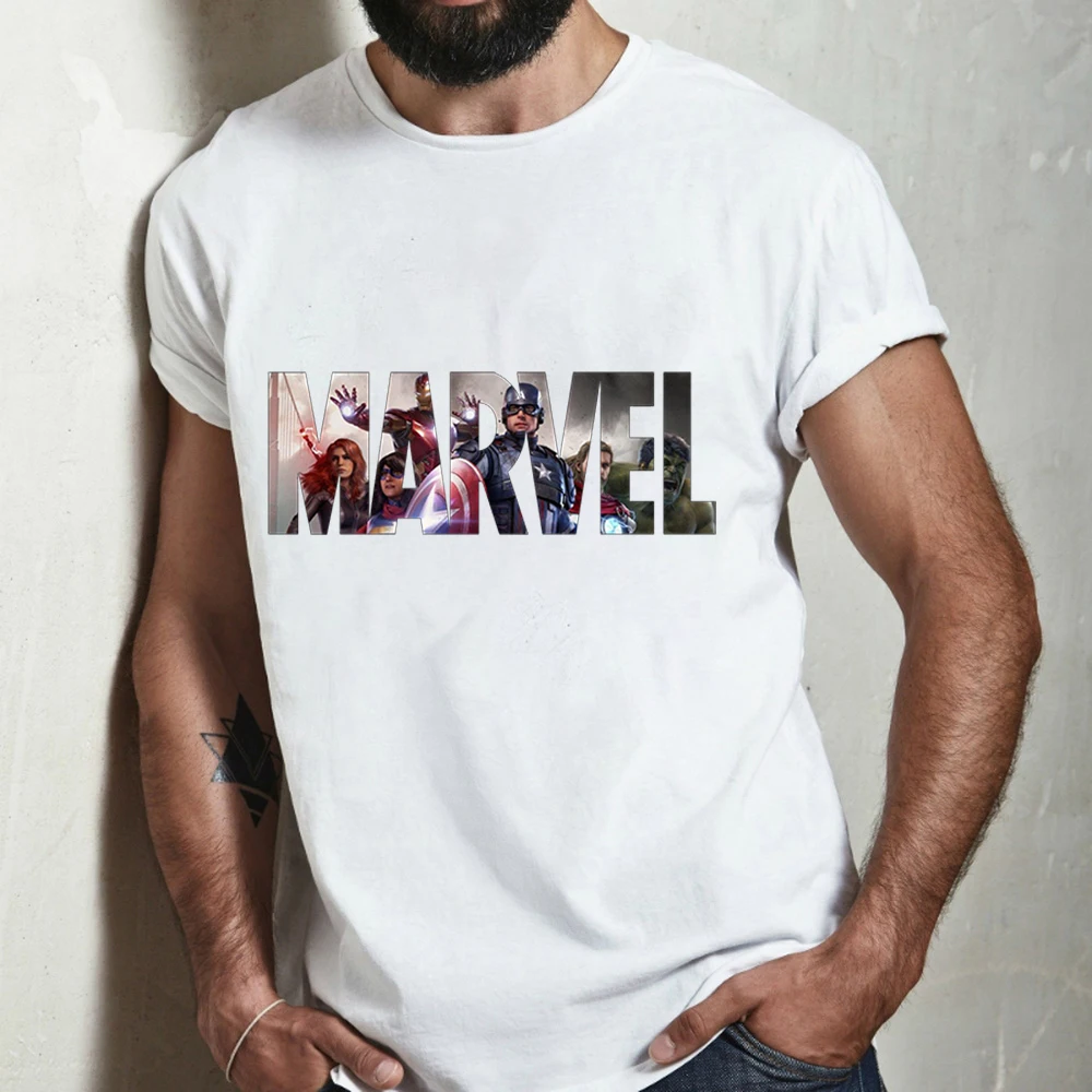 

Disney Marvel Avengers Letters Printed T-Shirt Summer New Men's T Shirts Loose Short-sleeved Tops Anime T-shirts Men Clothing