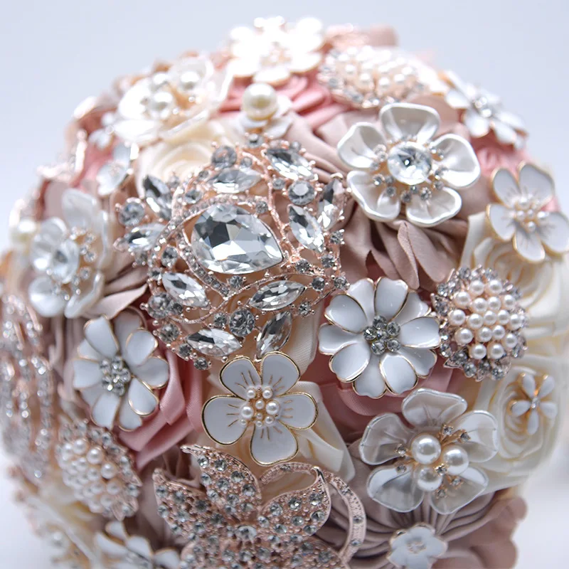 Шелковые Свадебные Цветы Стразы ювелирные изделия Румяна розовая брошь букет