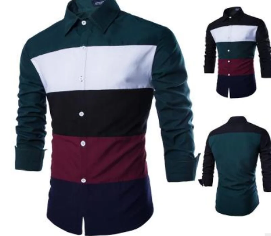 

ZOGAA Men Smart Causal Shirt Patchwork Long Sleeve Dress Shirt Business Slim Fit Blouse Button Turn-down Collar Tops Mens Shirts