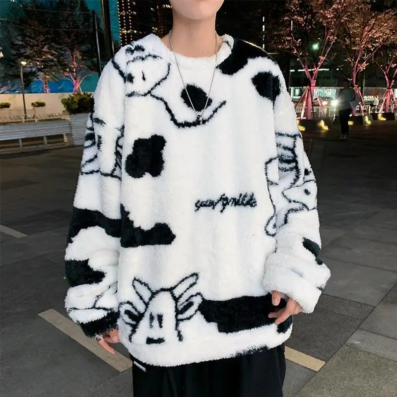 

Autumn and winter lamb velvet sweater men long-sleeved Korean style trendy loose high street trendy brand top crewneck hoodies