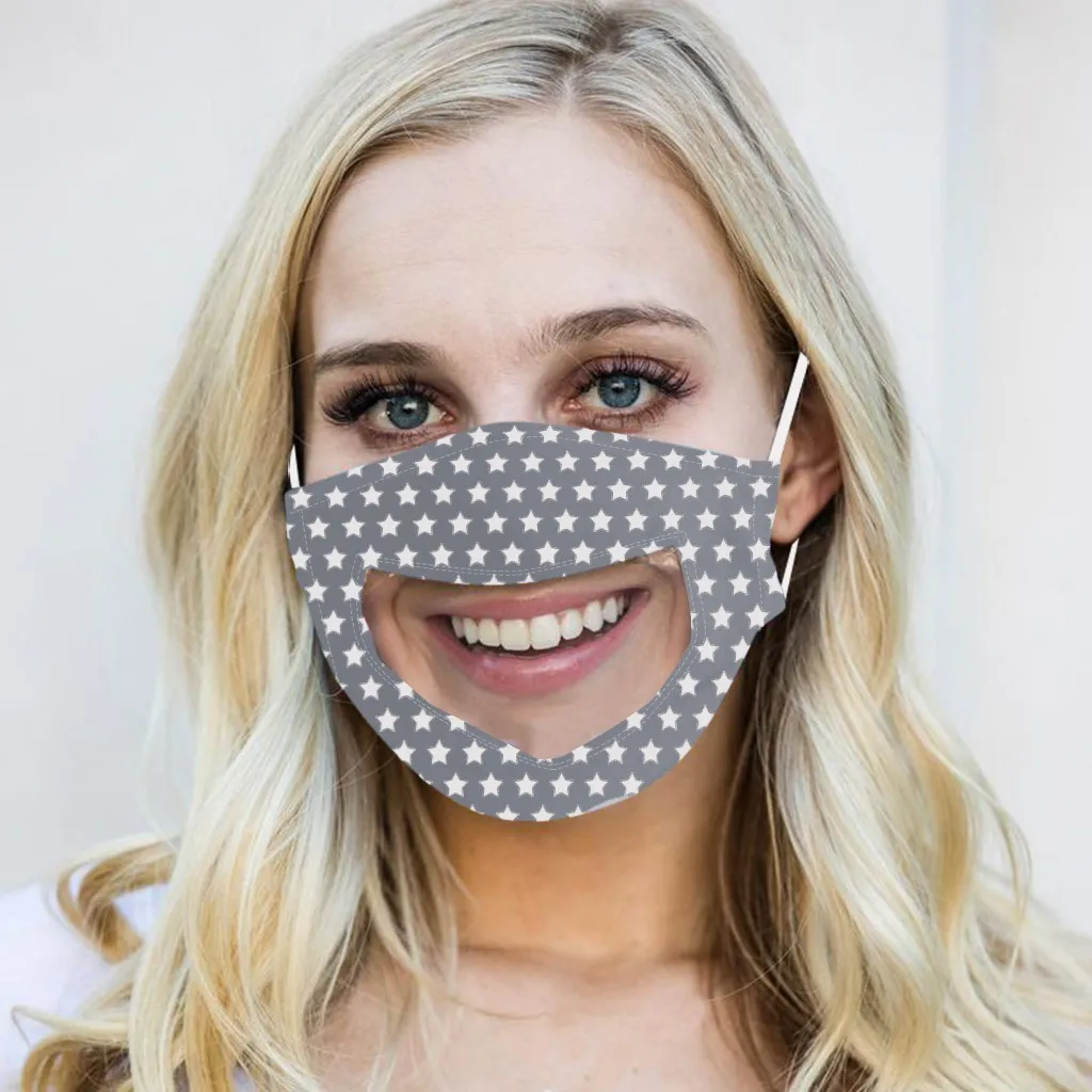 Взрослая Мода принт со звездой черная маска моющиеся прозрачные видимые Губы