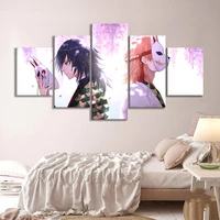 5 panel cartoon demon slayer wall art for bedside background modular pictures home decor canvas printed painting poster