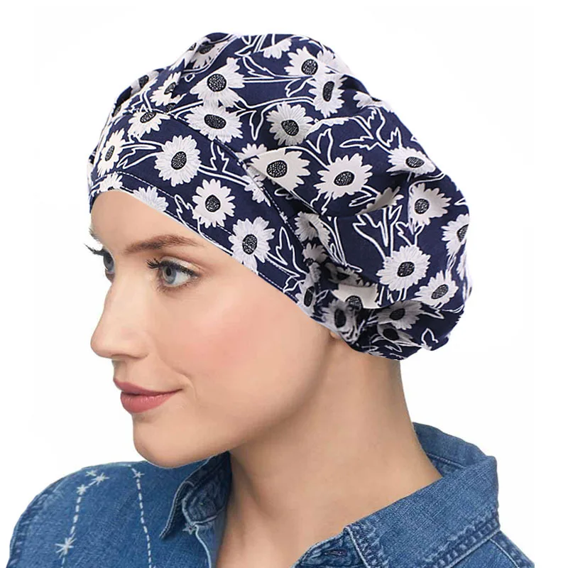 

Unisex Dustproof Working Cap Printed Hair Cap Adjustable Chef Hat Cooking Caps Workshop Working Hats Headscarf for Hone Kitchen