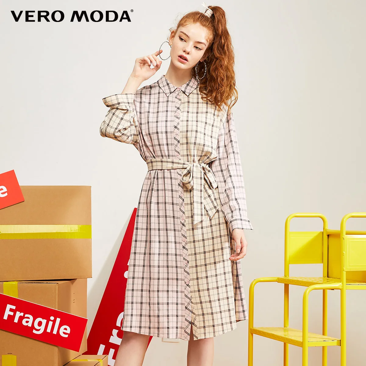 Vero Moda Новое Стильное клетчатое платье-рубашка с буквенным принтом | 31937D516 - Цвет: Keepsake lilac