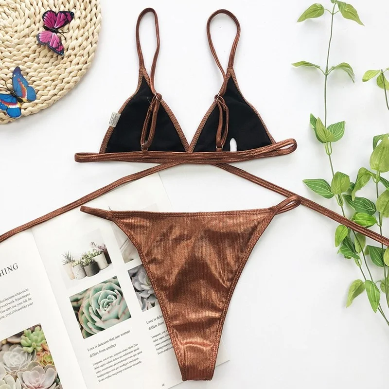 

Sexy Women Solid Push Up Bikini Sets Summer Ladies High Waist G-Strinig Thong Swimwear Female High Leg Cut Two Piece Sets