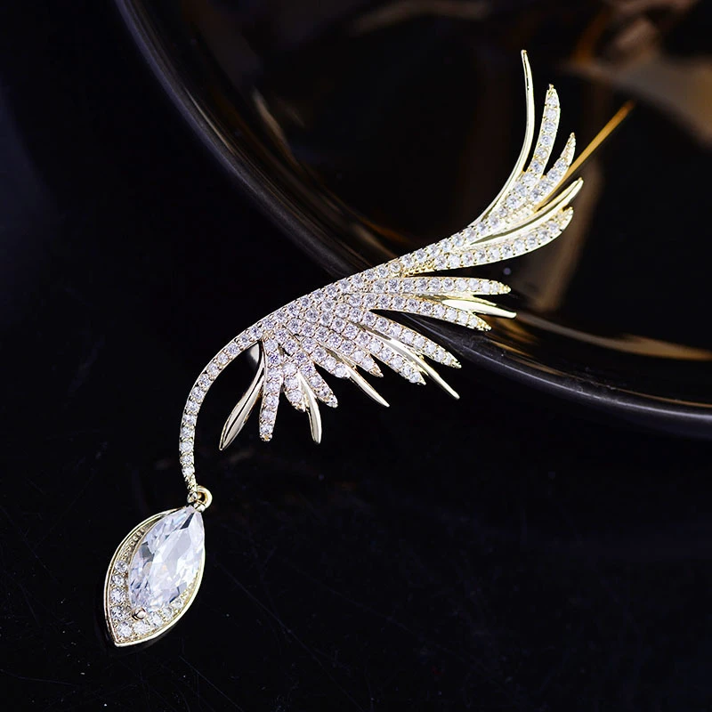 Женская/Мужская брошь в виде ангела золотистая/Серебристая с кристаллами |