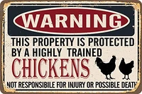 metal sign warning property protected by chickens durable metal sign for wall decor 8x12 inch