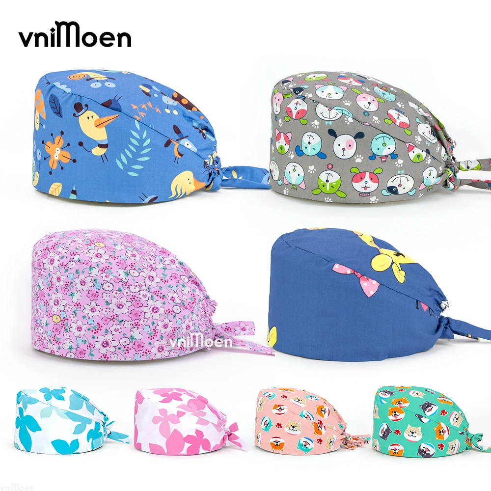 Новинка дышащие хлопковые с мультяшным принтом регулируемые Scrub шапки Medici infermiera