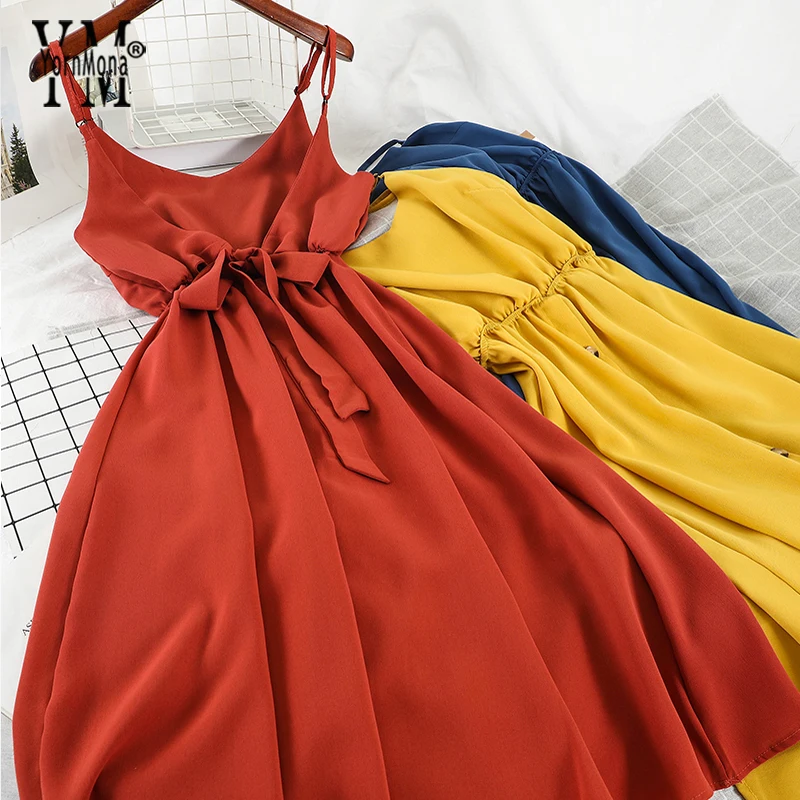 Женское платье с открытой спиной YornMona летнее Бандажное на тонких бретелях