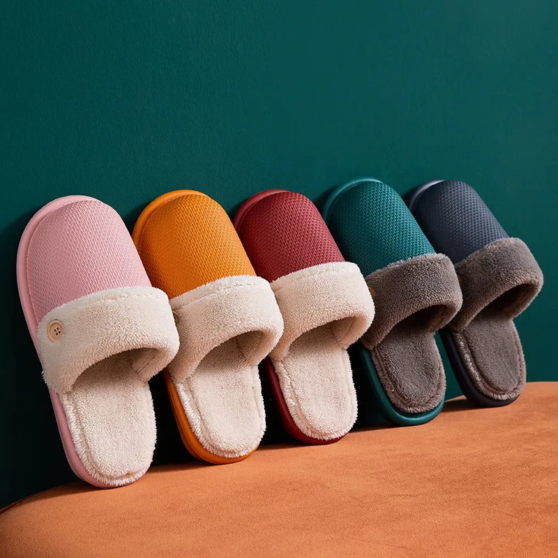 

Removable Warm Plush Indoor Slippers Women Men Kitchen Working Shoes Anti-slip Soft EVA Waterproof Lovers Home Slipper SH473