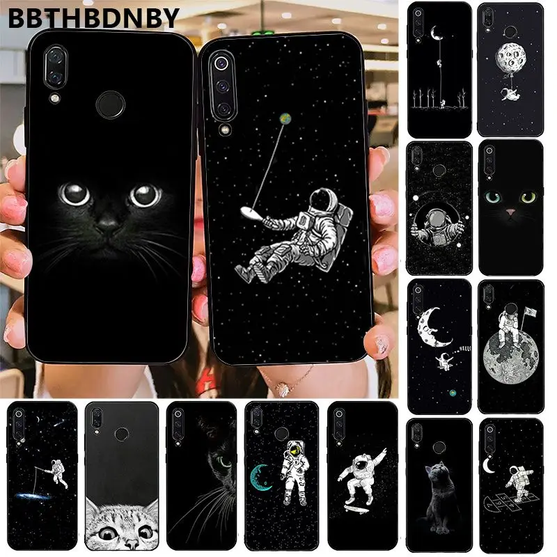 Чехол для телефона космическая Луна милые кошки бухта мягкий черный чехол Xiaomi 8 9