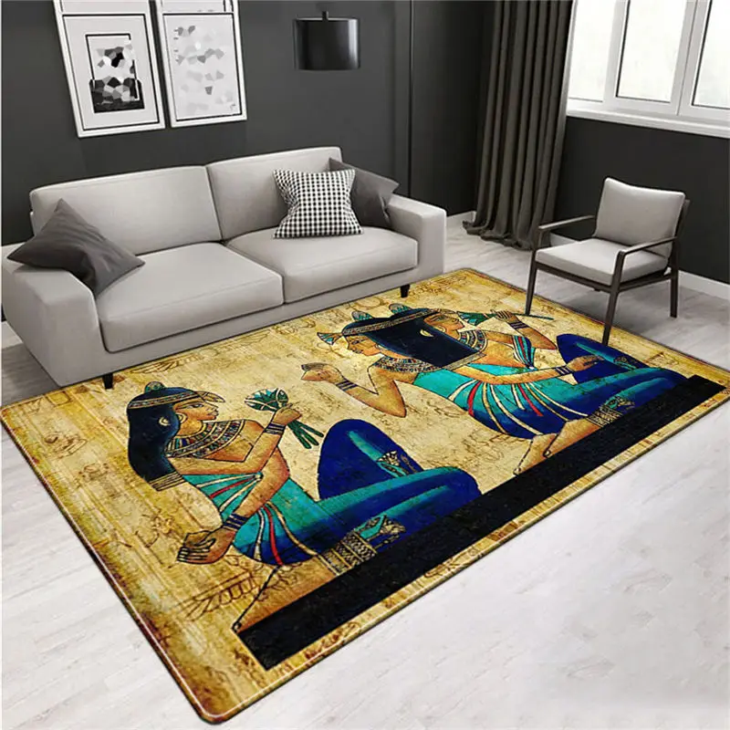 

Egyptian Culture Big Carpets For Living Room Vintage Nordic Ethnic Style Floor Mat Non-slip Washable Rugs Bedroom Beside Mat