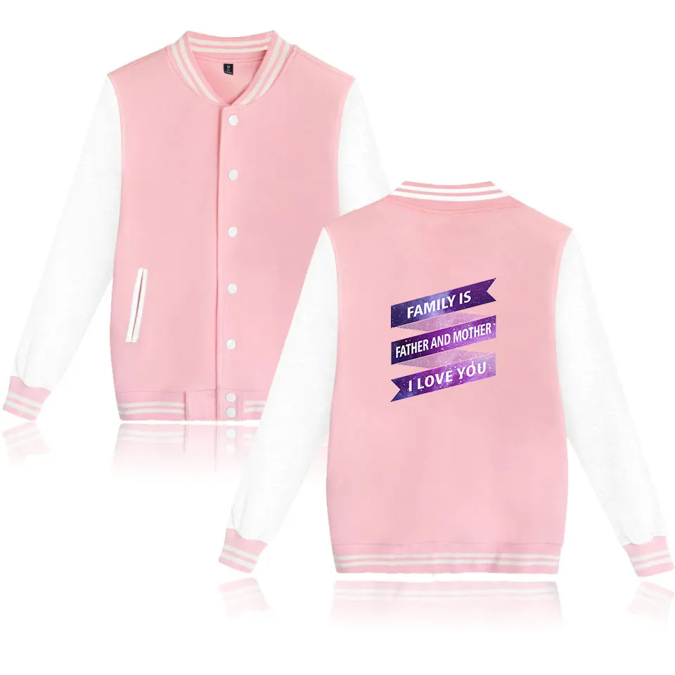 

Family Is Father and Mother I Love You Print Jacket Fashion Casual Men Hip Hop Literal Baseball Jacket Clothes XS-4XL Coat
